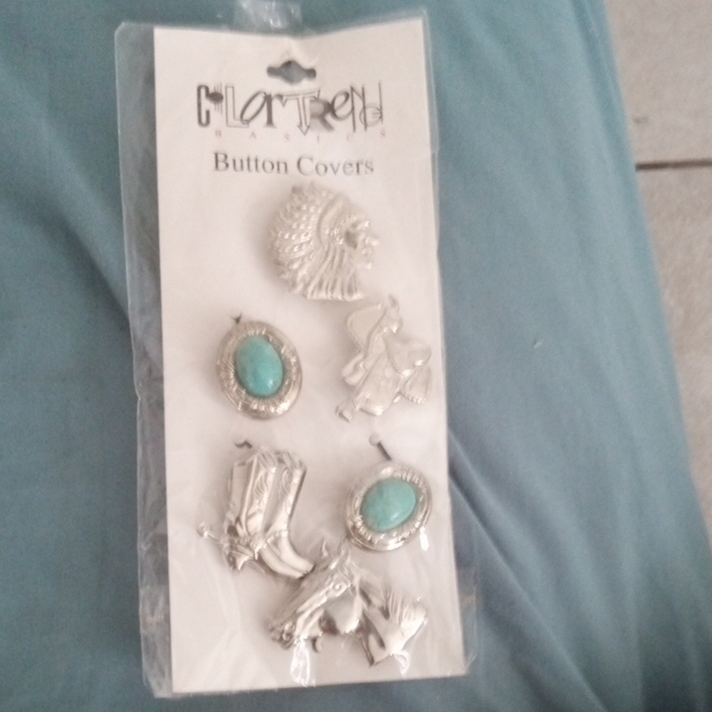Silver and Turquoise Button Covers Set